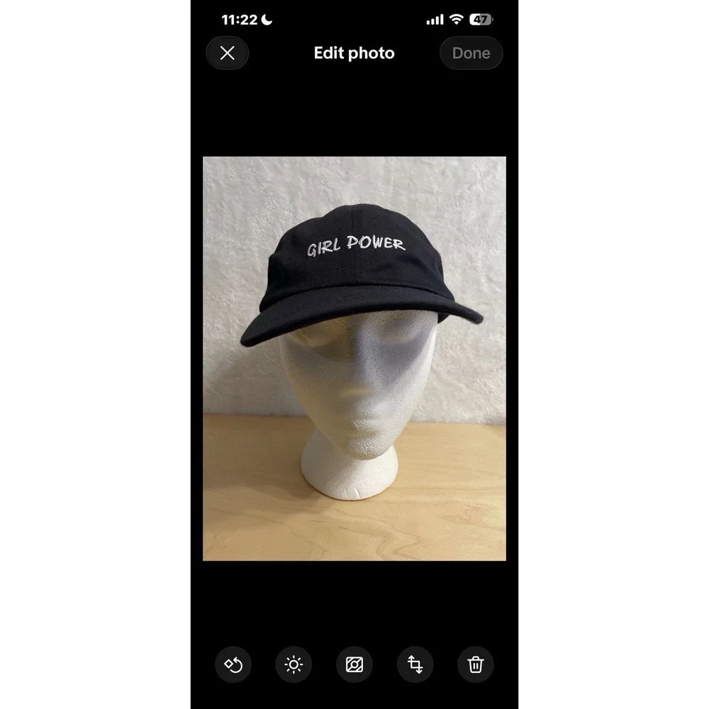 Girl Power Black Baseball Cap‎ Gingham Bow Tie Back One Size Wonder Nation